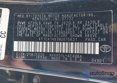 2022 Toyota Avalon Xse Nightshade Hybrid из США, поврежденный, VIN 4T1EA1AB3NU015631